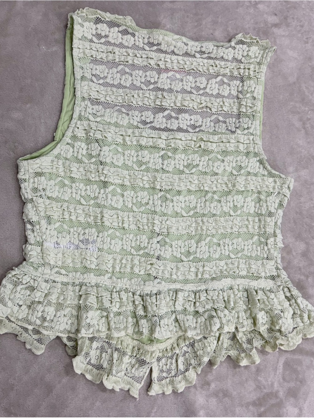 Kimchi Blue Urban Outfitters Lace Ruffle Peplum Top Green L Coquette Y2K - Picture 3 of 7